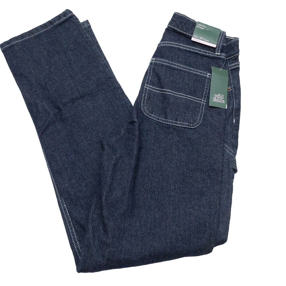 Wild Fable Size 00 Women High-Rise Straight Leg Carpenter Jeans Dark‎ Button Fly